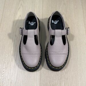 Dr. Martens Light Gray T-Bar Leather Shoes